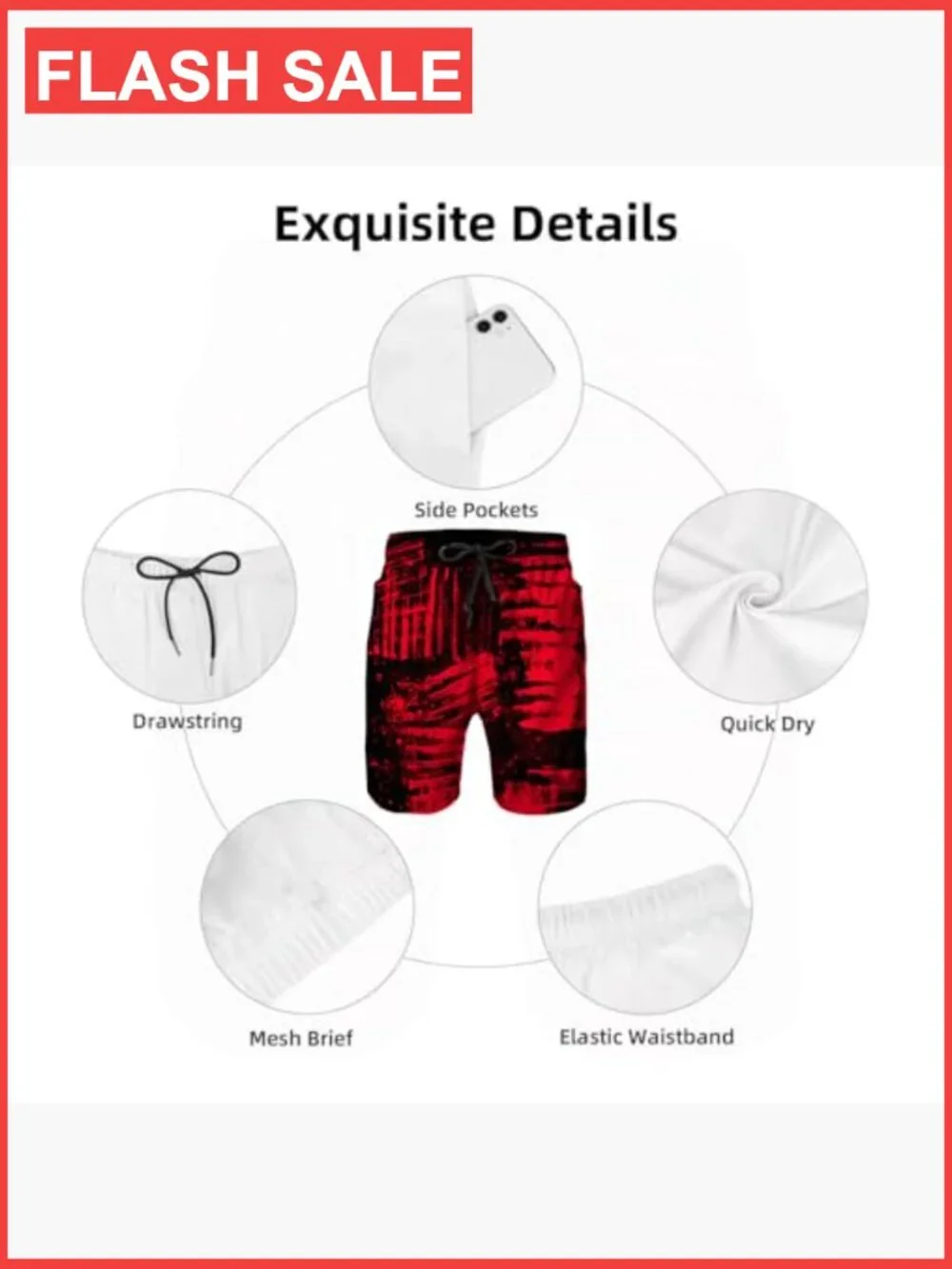 Mens Quick Dry Swim Trunks with Mesh Lining Board Shorts
